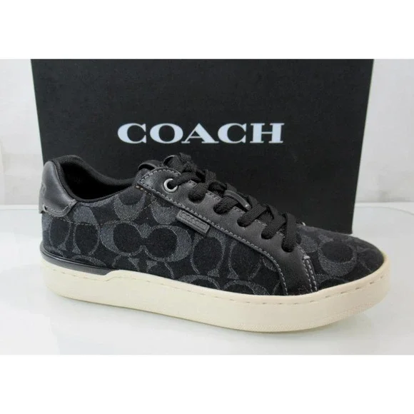 Women's Coach Lowline Denim Low Top Lace Up Sneakers Black Black Size